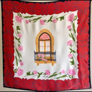Ivory/Red Juliet-Balcony-Print Silk ESCADA Scarf